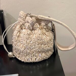 America & Beyond  Cream Crochet beaded Mini bucket Women's Bag